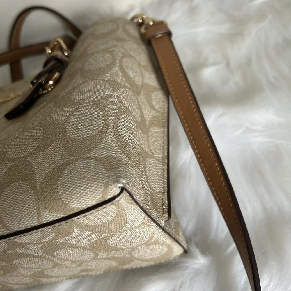 Coach Mollie Tote 25 Signature Canvas Khaki Light Saddle C4250 Crossbody Bag - Picture 4 of 11